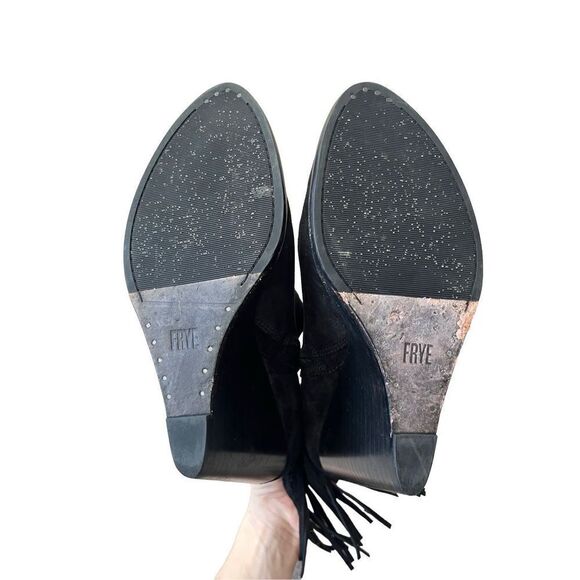 Frye Black Wedge Zip Up Ankle Boots size 8 M  Suede Cece - Picture 2 of 13